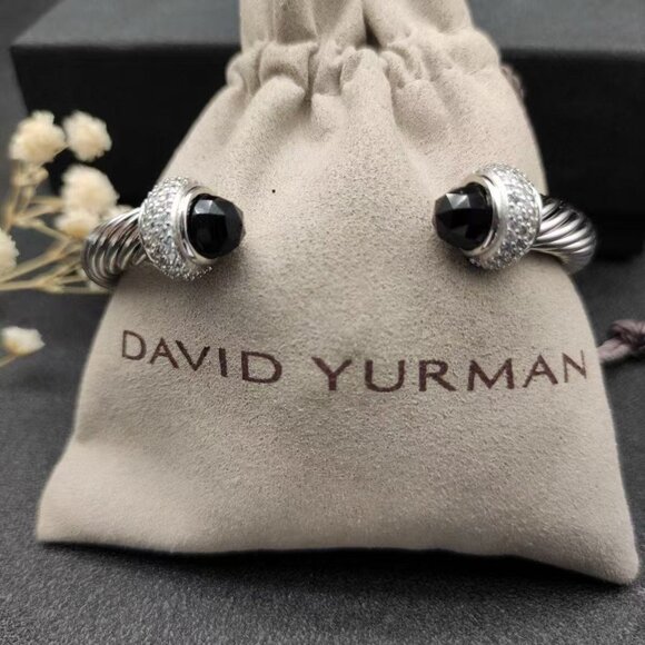 David Yurman 925 Sterling Silver Black Onyx & Diamond Cable Cuff - Picture 6 of 6